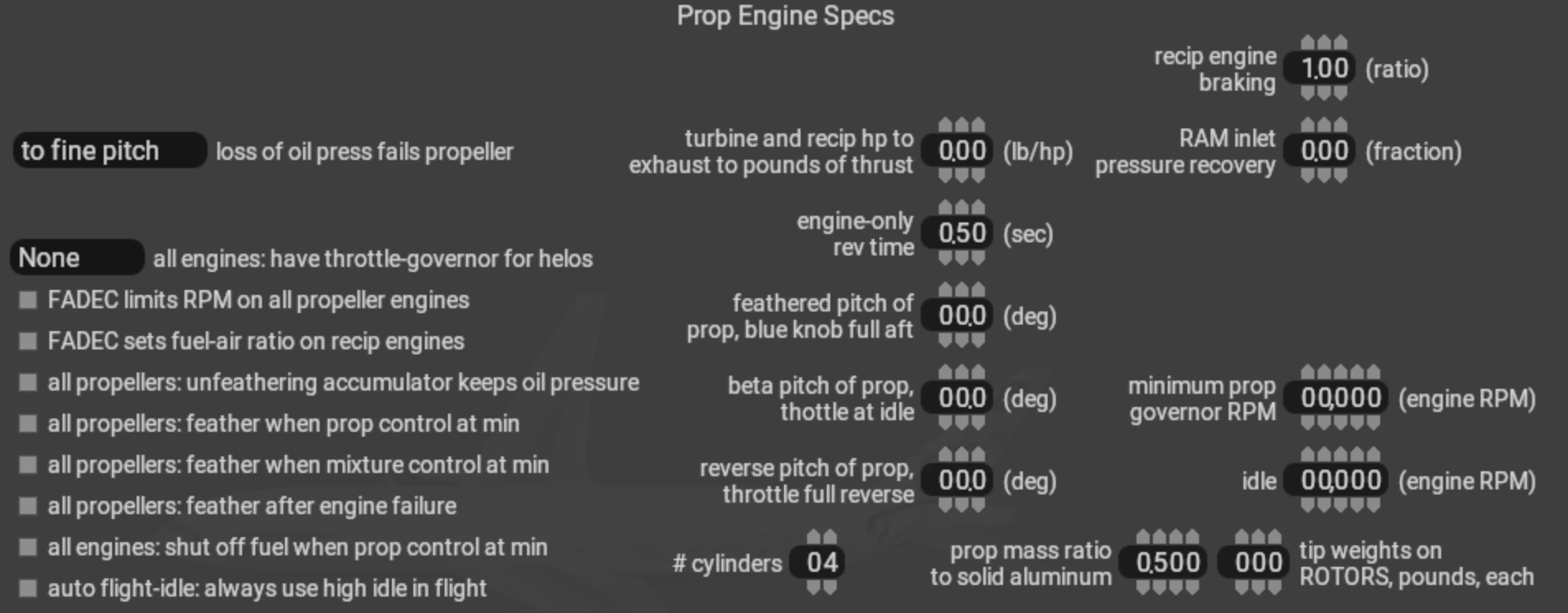 prop engine specs